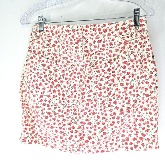 Billabong Red Cream Ditsy Floral Buttonfly Denim Mini Skirt - Picture 5 of 7